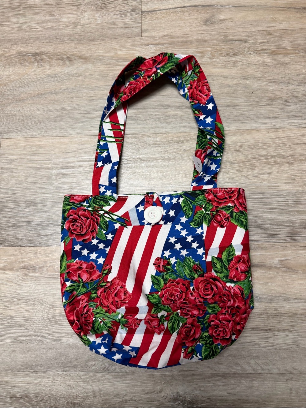 Patriotic Floral Tote Bag with Button Closure